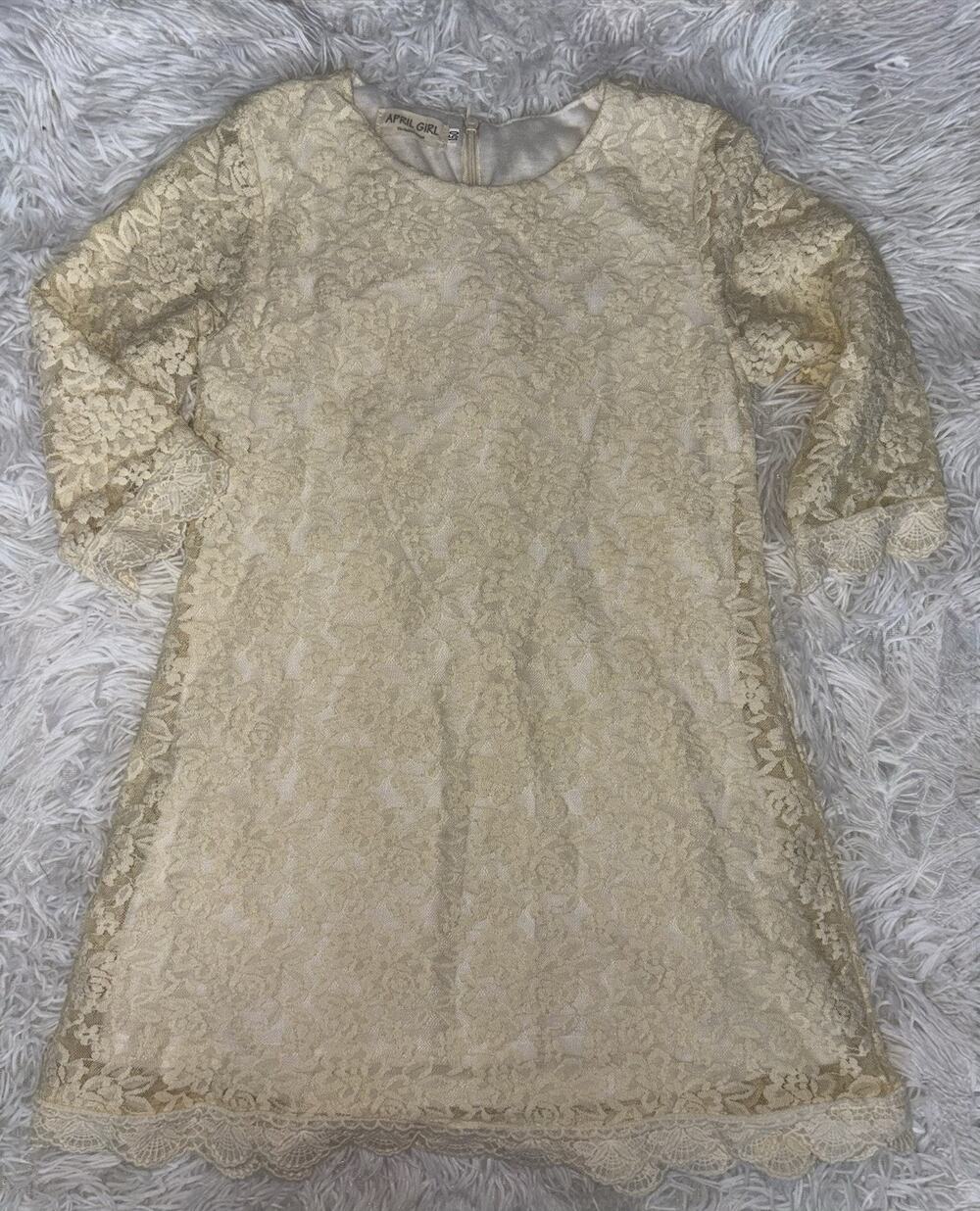 April Girl 150 Lace Ivory 3/4 Sleeved Dress. Delicate, Feminine, So Pretty.